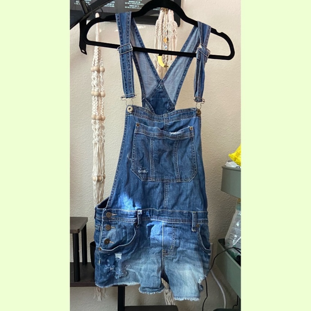 NBW Bethany Mota Distressed Overall Shorts